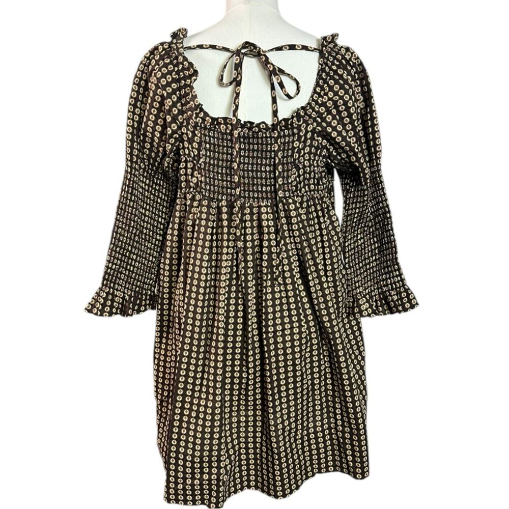 Free People Retro 70s Babydoll Star Dip Mini Dress in Black Combo Size Large - Picture 11 of 16